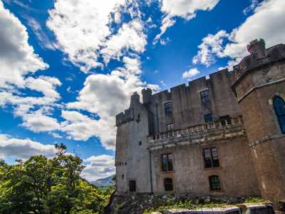 front entrance of stone fortress dunvegan castle on Isle of Skye